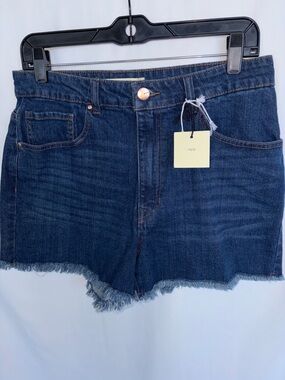 TGLA Denim Shorts Womens Size 30 Dark Wash High-Waisted With Fringe Hem